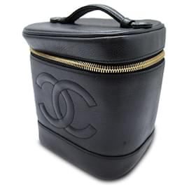 Chanel-Chanel Black CC Caviar Vanity Case-Black