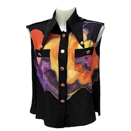 Chanel-Blusa di seta con logo CC sulla passerella-Multicolore
