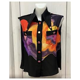 Chanel-Blusa di seta con logo CC sulla passerella-Multicolore