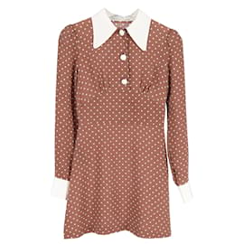 Alessandra Rich-Alessandra Rich Polka Dot Mini Dress in Brown Cotton-Brown