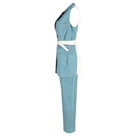 Ann Demeulemeester-Conjunto de americana sin mangas y pantalón de lana azul de Ann Demeulemeester-Azul,Azul claro