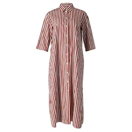 Max Mara-Max Mara Striped Maxi Shirt Dress in Brown Organic Cotton-Brown