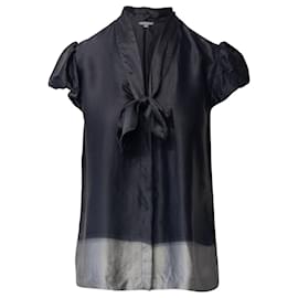Theory-Theory Tie Front Blouse with Puff Sleeves in Grey Silk-Multiple colors