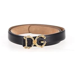 Dolce & Gabbana-Dolce & Gabbana D&G Baroque Logo Belt in Black Leather-Black