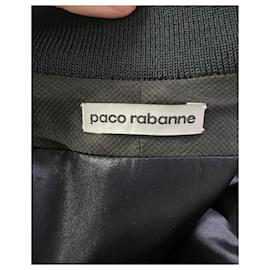 Paco Rabanne-Figurbetontes Minikleid mit Reißverschluss vorne von Paco Rabanne aus schwarzer Seide.-Schwarz