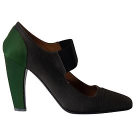 Prada Scholar Pumps in Dark Grey Satin Grey