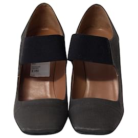 Prada-Escarpins Prada Scholar en Satin Gris Foncé-Gris