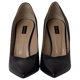 Marc Jacobs-Escarpins pointus à talons blocs imprimés Marc Jacobs en cuir noir-Noir