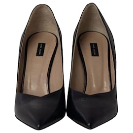 Marc Jacobs-Sapatos de corte pontiagudos com salto bloco estampado Marc Jacobs em couro preto-Preto