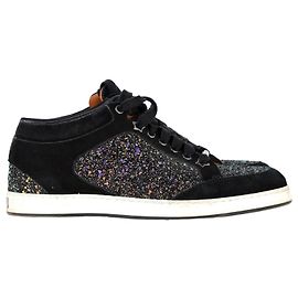 Jimmy Choo Baskets Miami Mid en daim noir et paillettes Noir