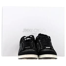 Jimmy Choo-Tênis Jimmy Choo Miami Mid em camurça preta e glitter-Preto