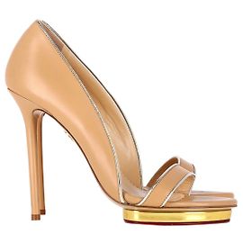 Charlotte Olympia Christine Leather Platform Sandals in Beige Leather Brown Beige