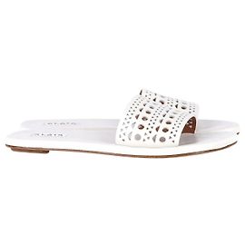Mules Alaïa Laser Cut in Pelle Bianca Bianco