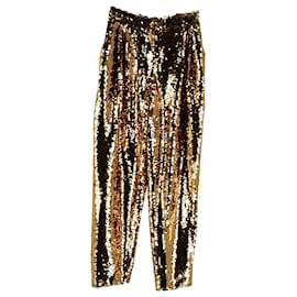 Dolce & Gabbana-Dolce & Gabbana Shimmering Trousers in Gold Sequined Polyester-Golden