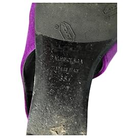 Balenciaga-Balenciaga BB Knife Slingback Flats in Purple Velvet-Purple