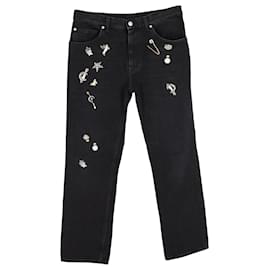 Alexander Mcqueen-Alexander McQueen Embellished Jeans in Black Cotton Denim-Black