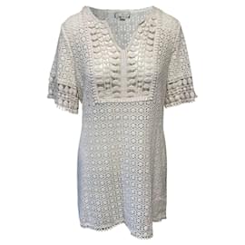 Autre Marque-Miguelina Cocktail Lace Dress in White Cotton-White
