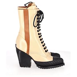 Chloé-Botins Chloe Rylee com cadarço em couro de bezerro creme-Branco,Cru