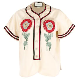 Gucci-Gucci Loved Embroidered Shirt in Beige Acetate-Beige