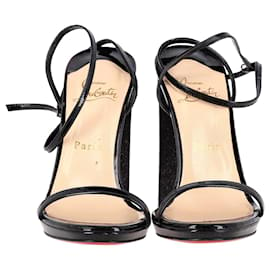Christian Louboutin-Christian Louboutin Glitter Heel Sandals in Black Patent Leather-Black