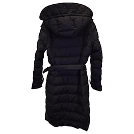 Burberry-Burberry Abrigo de plumas acolchado con capucha, forro y cinturón en nailon negro-Negro
