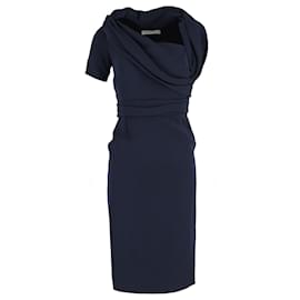 Christian Dior-Christian Dior One Shoulder Dress in Navy Blue Cotton-Blue,Navy blue