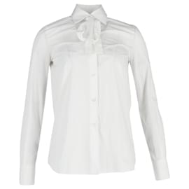 Valentino-Camicia Valentino con fiocco al collo in cotone bianco-Bianco