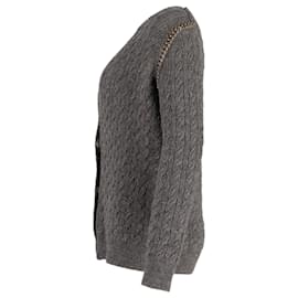 Lanvin-Lanvin Chain-Embellished Cardigan in Grey Wool-Grey