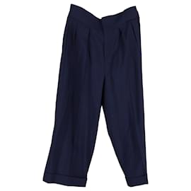 Marni-Pantaloni Plissé Marni in Lana Blu Navy-Blu,Blu navy