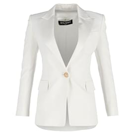 Balmain-Balmain Single-Breasted Blazer in White Viscose-White