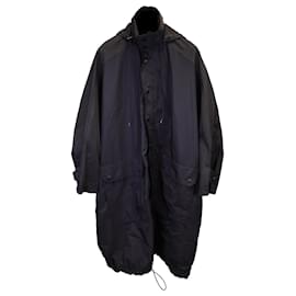Balenciaga-Balenciaga Button Front Hooded Oversized Jacket in Black Polyester-Black