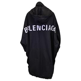 Balenciaga-Balenciaga Button Front Hooded Oversized Jacket in Black Polyester-Black
