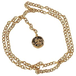 Chanel-Cinto de elo de corrente com medalhão com logotipo Chanel CC em metal dourado-Dourado