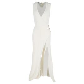 Balmain Sleeveless Slit Jumpsuit in Cream Viscose White Cream