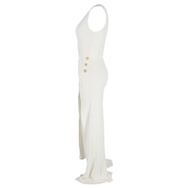 Balmain-Balmain Sleeveless Slit Jumpsuit in Cream Viscose-White,Cream
