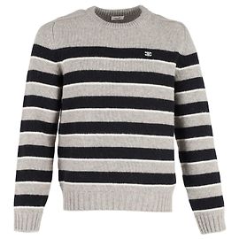 Céline Pull à col rond rayé Celine en laine grise Marron