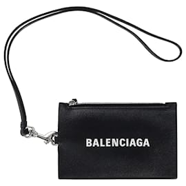 Balenciaga-Porte-cartes Balenciaga Cash en cuir noir-Noir