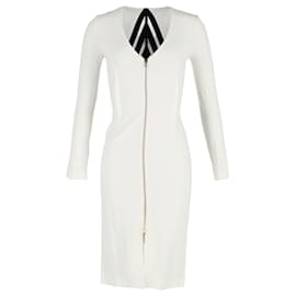 Roland Mouret-Roland Mouret Front Zip Bodycon Dress in Cream Wool-White,Cream