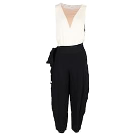 Lanvin-Lanvin Sleeveless Jumpsuit in Black and Cream Viscose-White,Cream