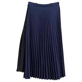 Balenciaga-Balenciaga Pleated Midi Skirt in Navy Blue Polyester-Blue