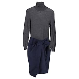 Lanvin-Lanvin Two-Piece Effect Dress in Grey and Navy Cotton-Brown