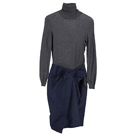 Vestido Lanvin com efeito de duas peças em algodão cinza e marinho Marrom