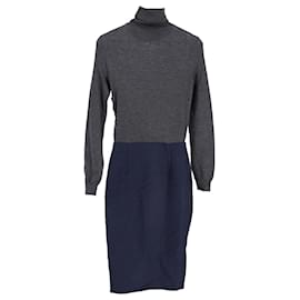 Lanvin-Vestido Lanvin efecto dos piezas en algodón gris y azul marino-Gris