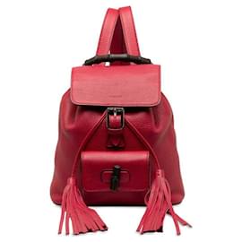 Gucci-Leather Bamboo Fringe Backpack 387149-Other