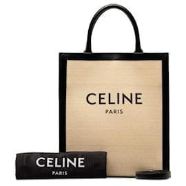 Céline-Celine Celine Canvas and Leather Vertical Cabas Medium Tote Bag Canvas Handbag in Excellent condition-Beige
