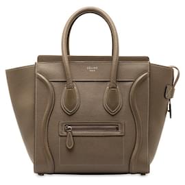 Céline-Celine Luggage Micro Shopper Leather Tote Bag Brown in Very Good Condition-Brown