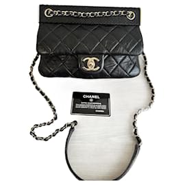 Chanel Black Leather and Python Handbag Black