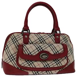 Burberry-BURBERRY Nova Check Hand Bag Canvas Red Beige Auth bs12476-Red,Beige