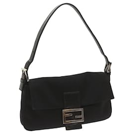Fendi-FENDI Mamma Baguette Shoulder Bag Nylon Black Auth 68214-Black