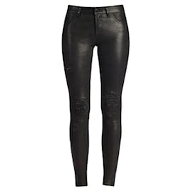 J Brand-J Brand distressed black leather skinny  jeans-Black